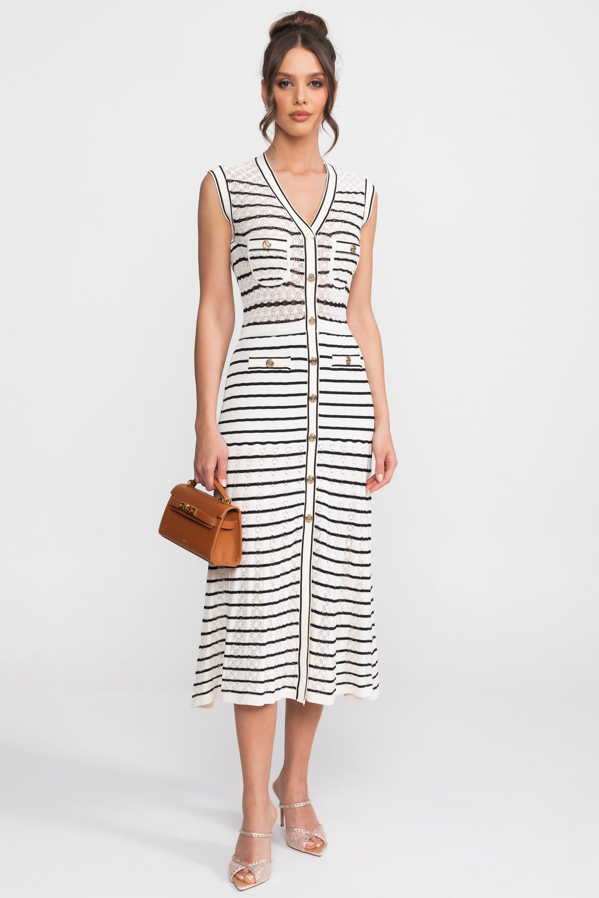Striped Sleeveless Knit Midi Dress - View 2