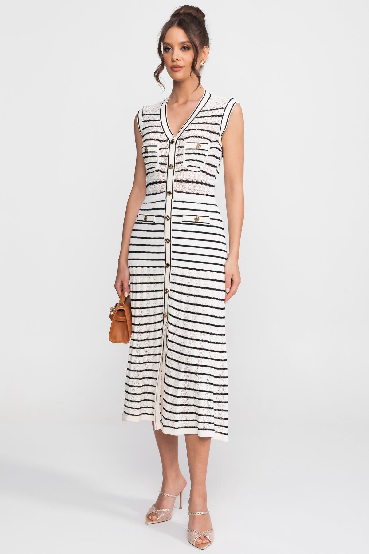 Striped Sleeveless Knit Midi Dress - View 3