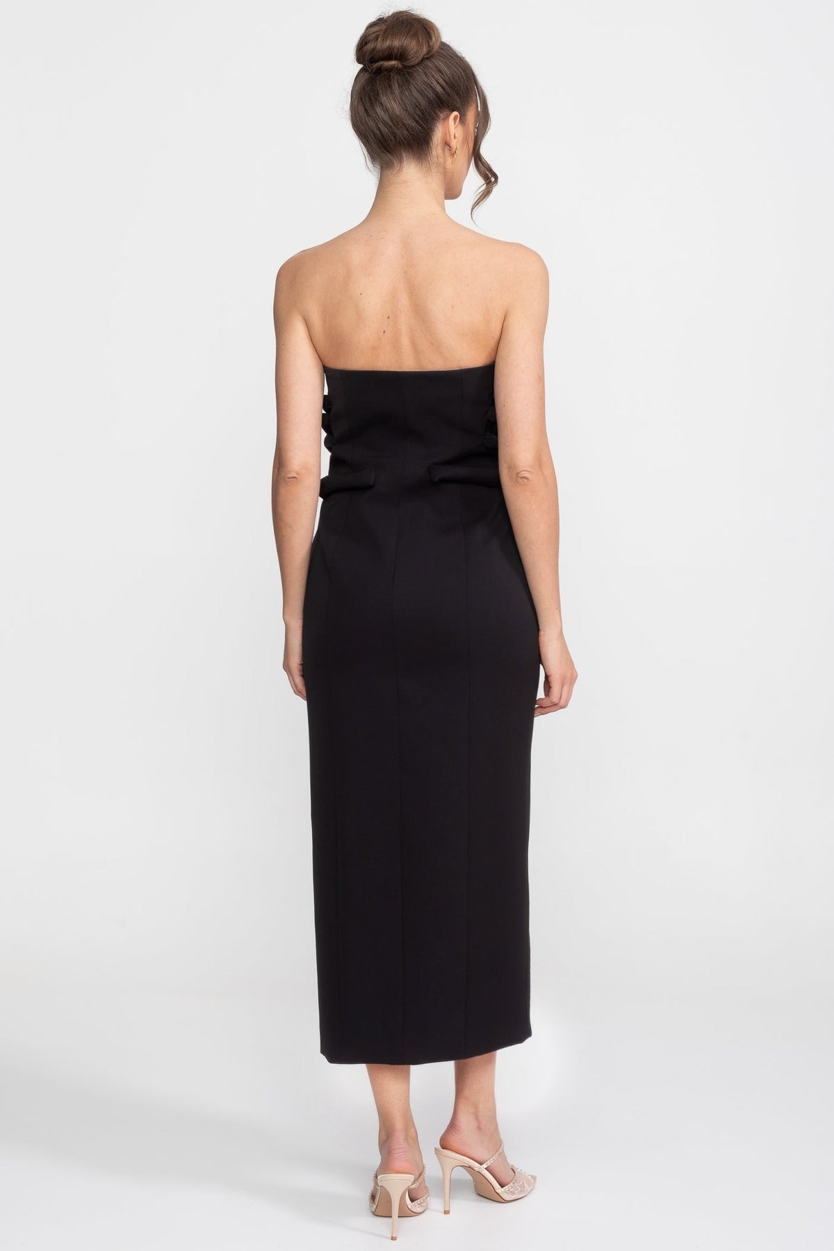Strapless Jewel Button Padded Panel Column Midi Dress - View 5