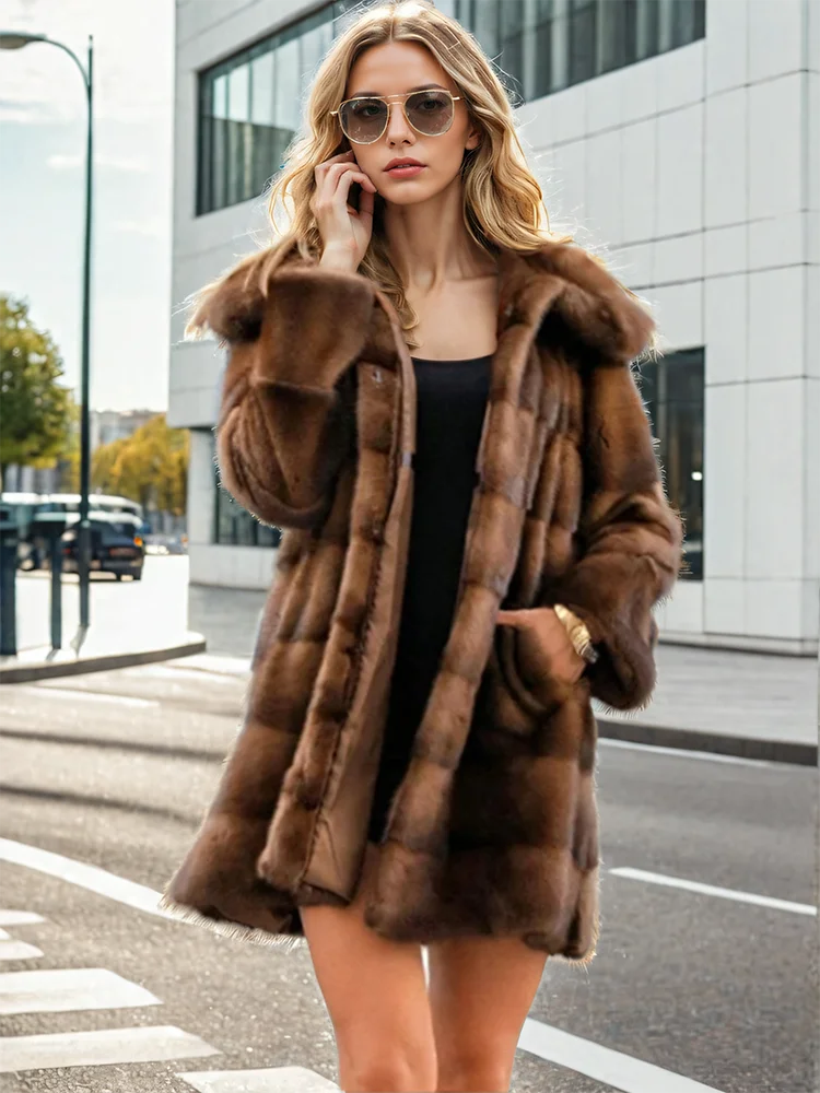 Faux Fur Hooded Button Loose Overcoat Brown / S