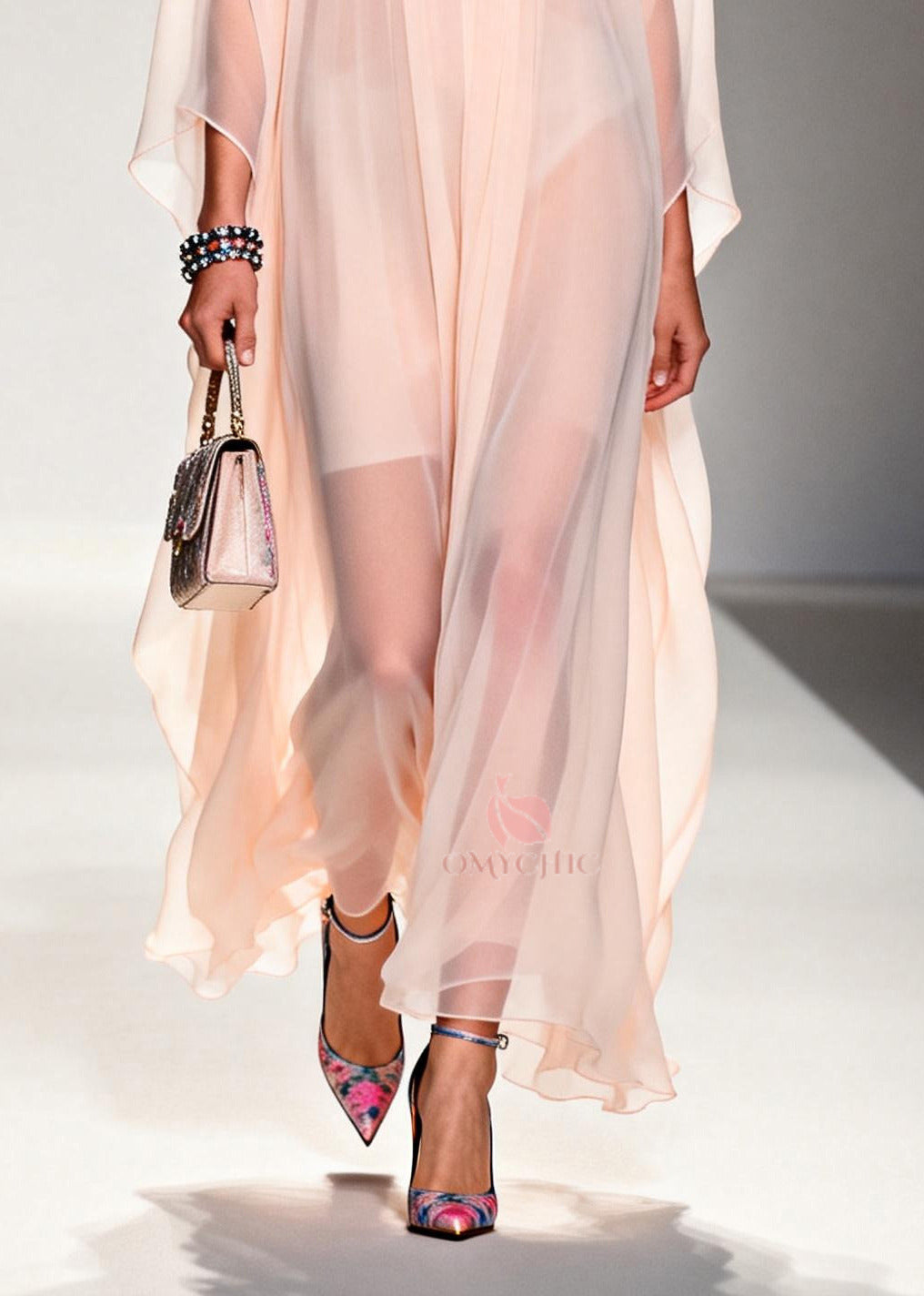 DIY Nude Peter Pan Collar Patchwork Chiffon Maxi Dress Summer - View 4