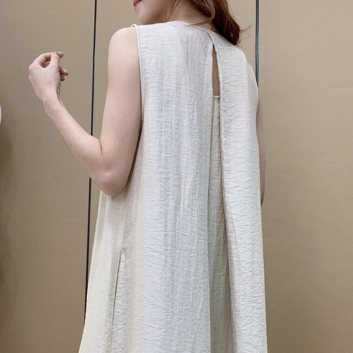 Round Neck Sleeveless Pleated Linen Maxi Dress Summer 2