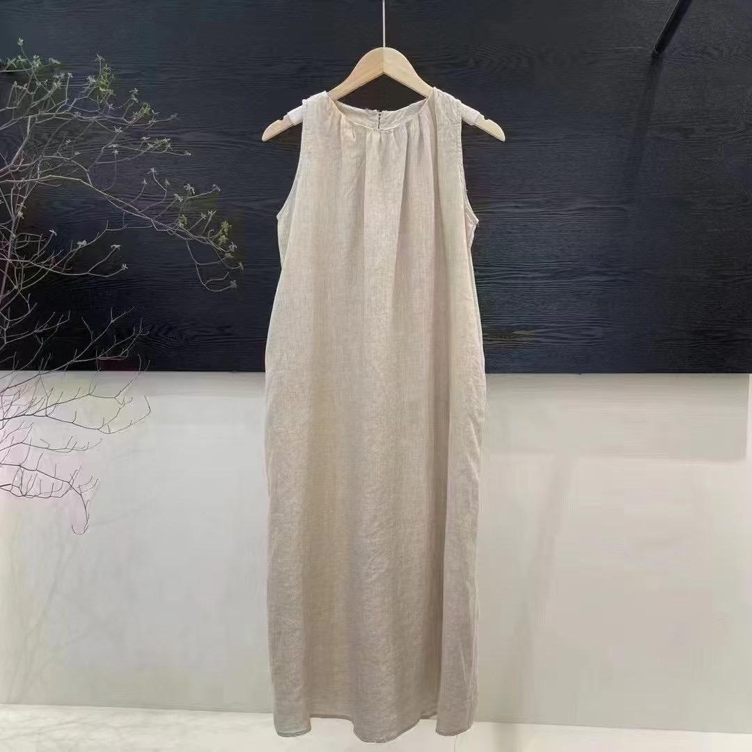 Round Neck Sleeveless Pleated Swing Maxi Dress Summer 3