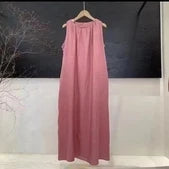 Round Neck Sleeveless Pleated Swing Maxi Dress Summer 9