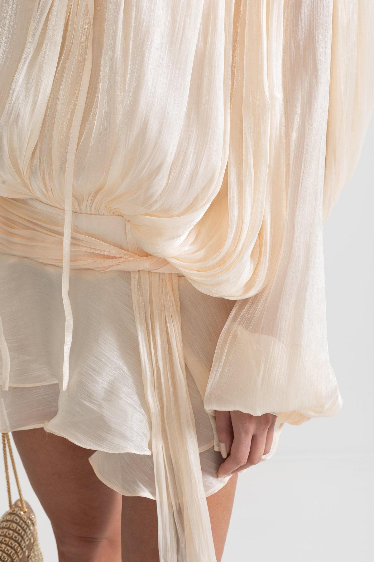 Ruffled Long Sleeved Mini Dress With Flowing Silhouette - Apricot - View 7