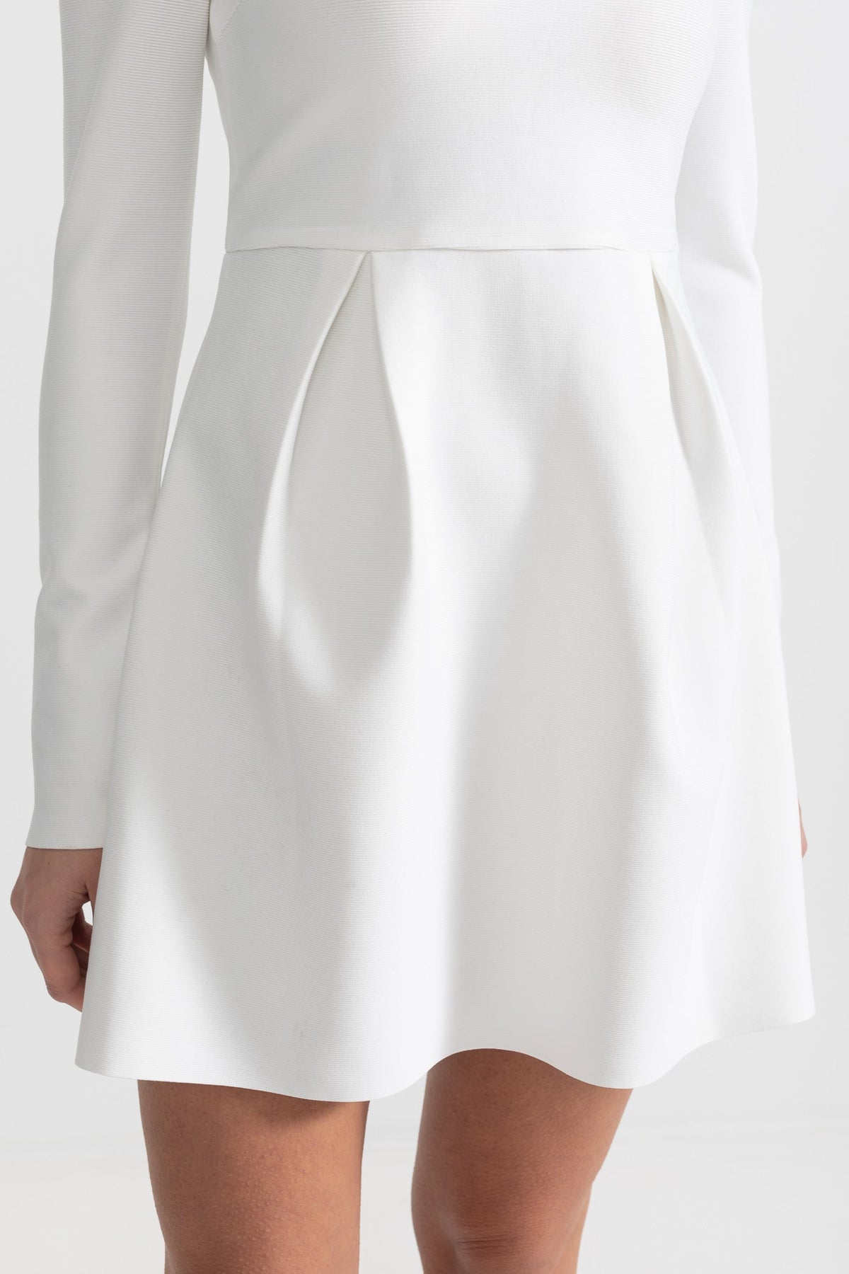 Square Neck Rhinestone Trim Long Sleeve Pleated A-Line Mini Dress - View 9
