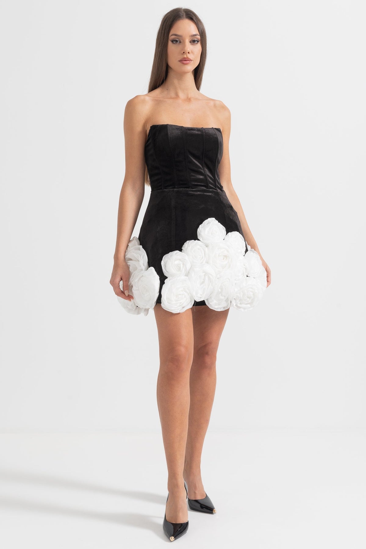 Strapless Corset Bodice 3D Rosette Embellished Mini Dress - View 4