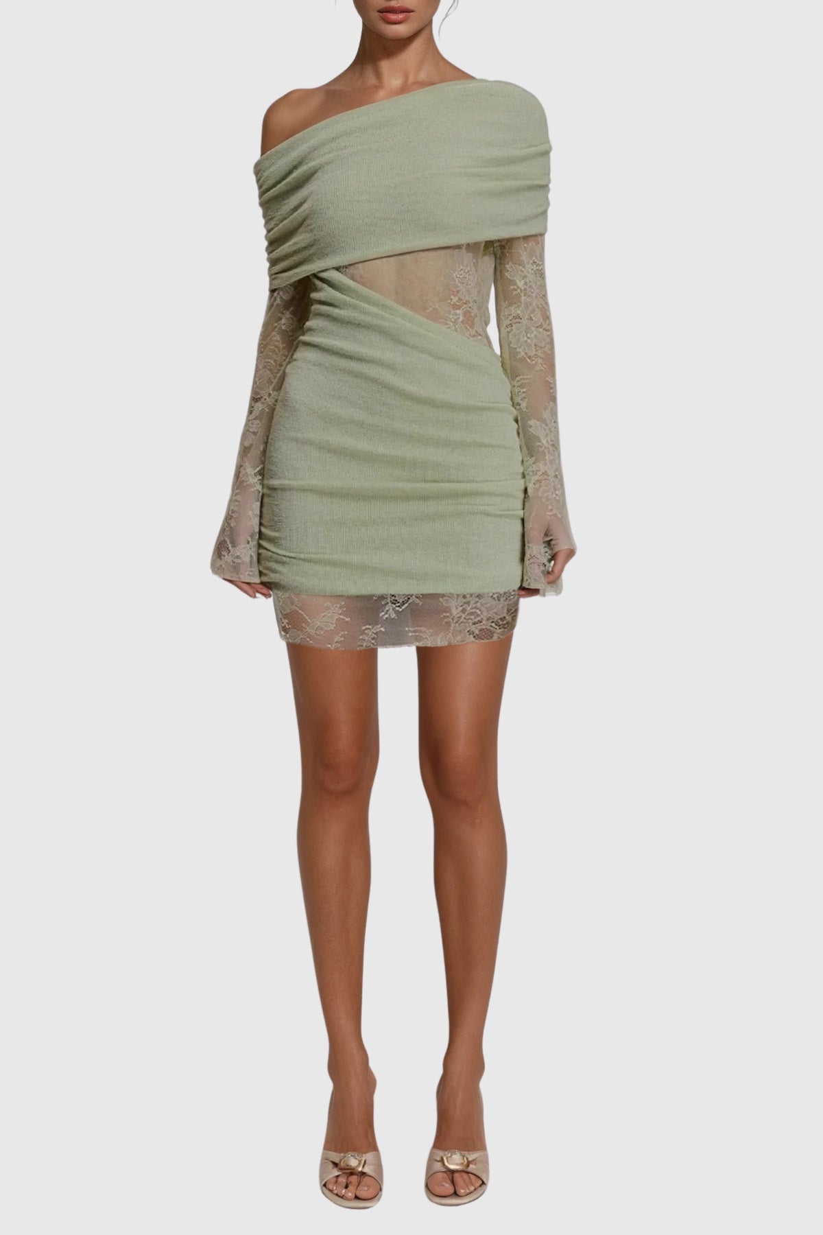 Dagrun Knit Ruch Lace Mini Dress