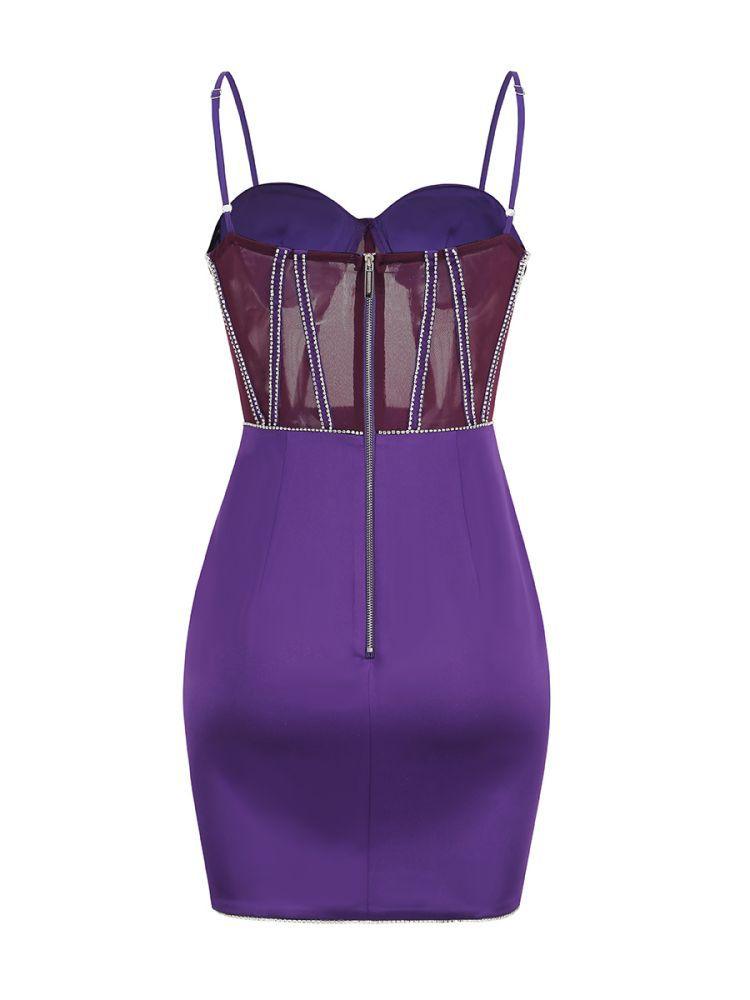 Satin Sweetheart Corset Rhinestone Trim Bodycon Mini Dress - View 8