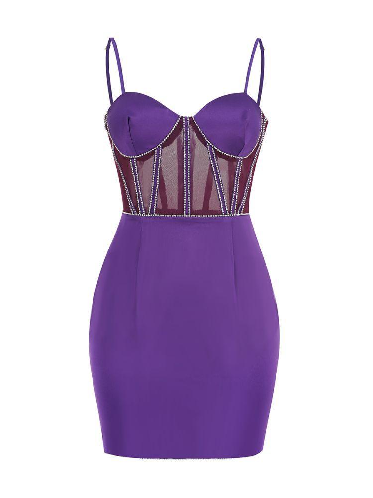Satin Sweetheart Corset Rhinestone Trim Bodycon Mini Dress - View 7