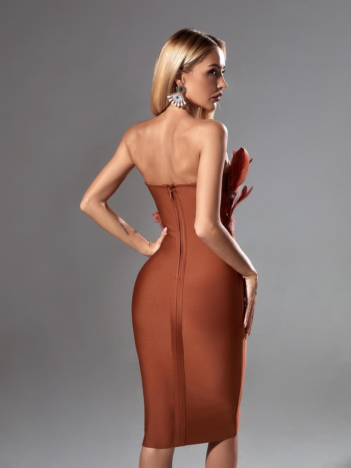 Feather Strapless Bandage Midi Dress - View 5