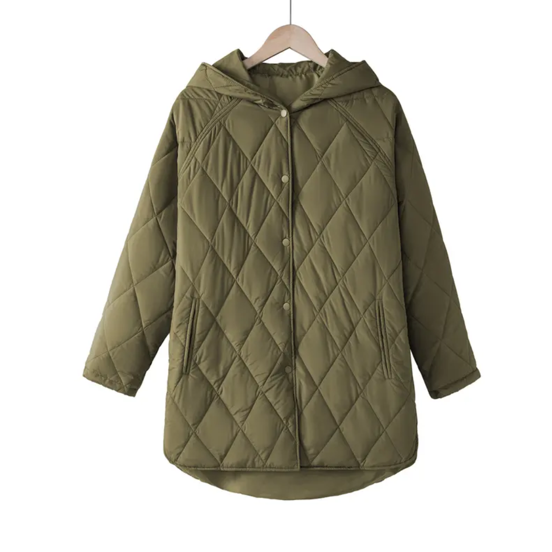 Hooded Diamond Quilted Button Front Longline Jacket 4