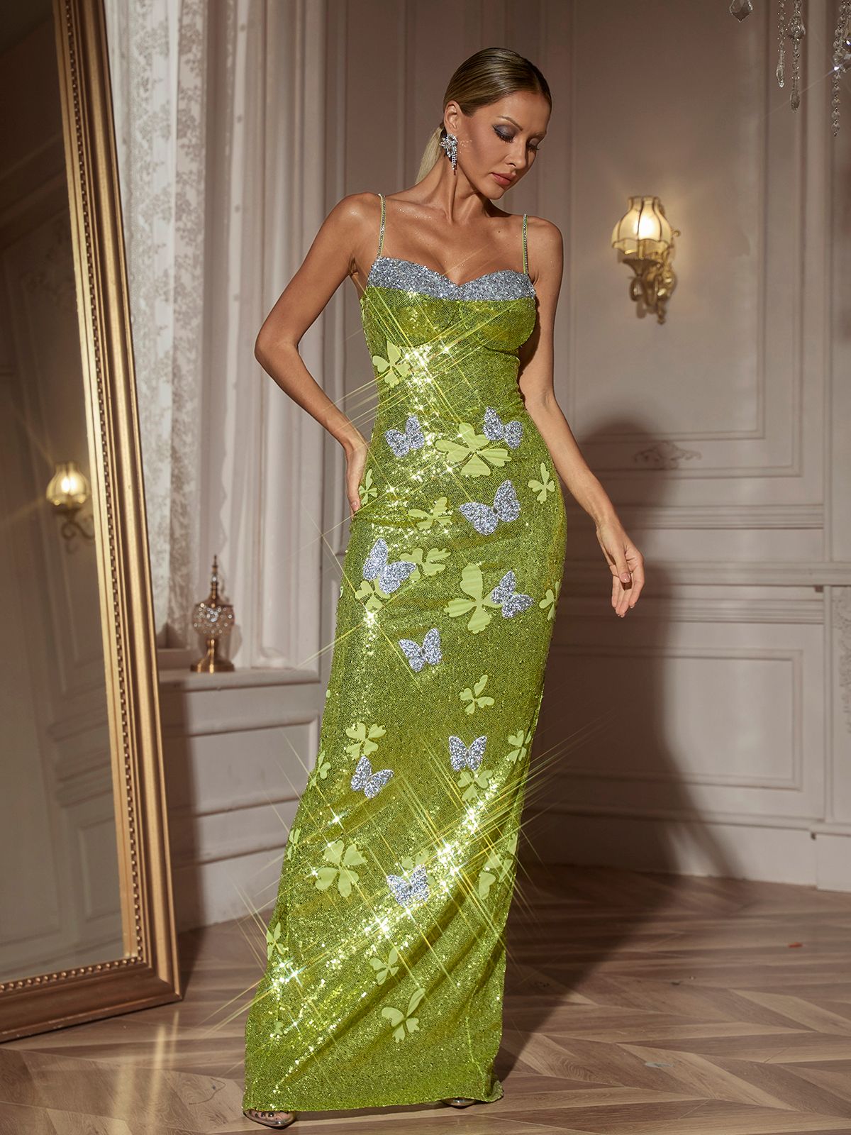 Butterfly Rhinestone Sequin  Maxi Dress - View 4