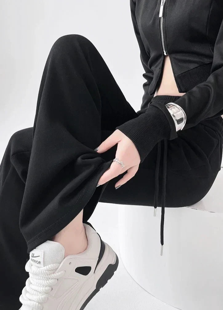 Gray High Waist Flared Sweatpants Pants black / S