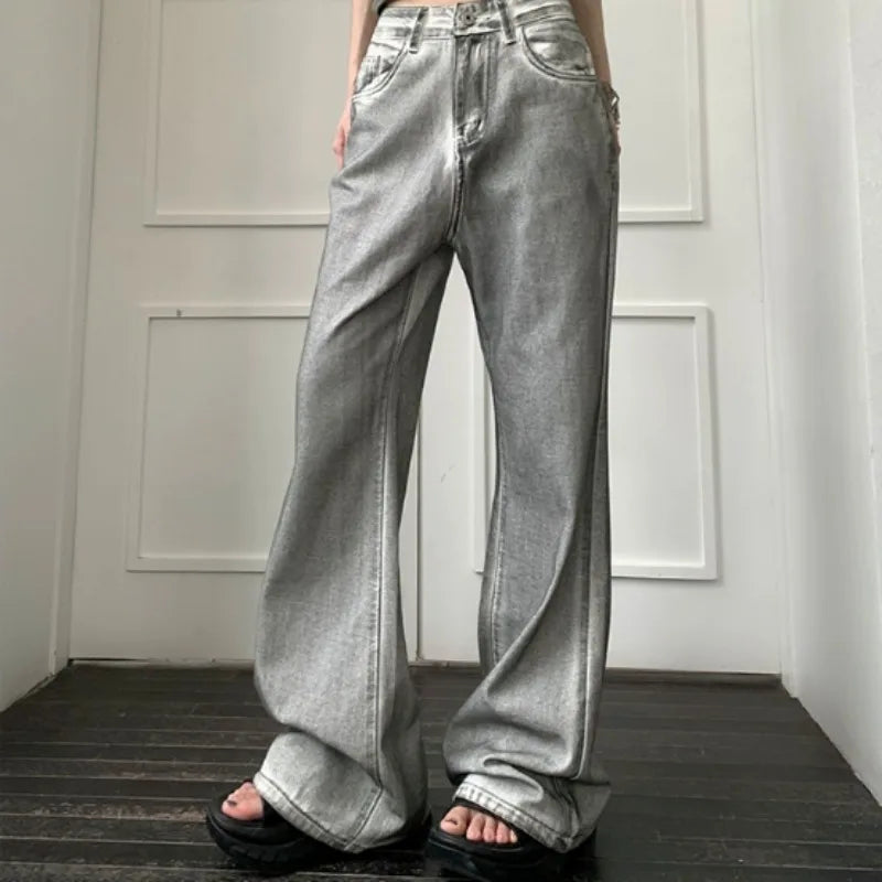 Y2K Vintage Loose Wide Leg Denim Pants grey / S