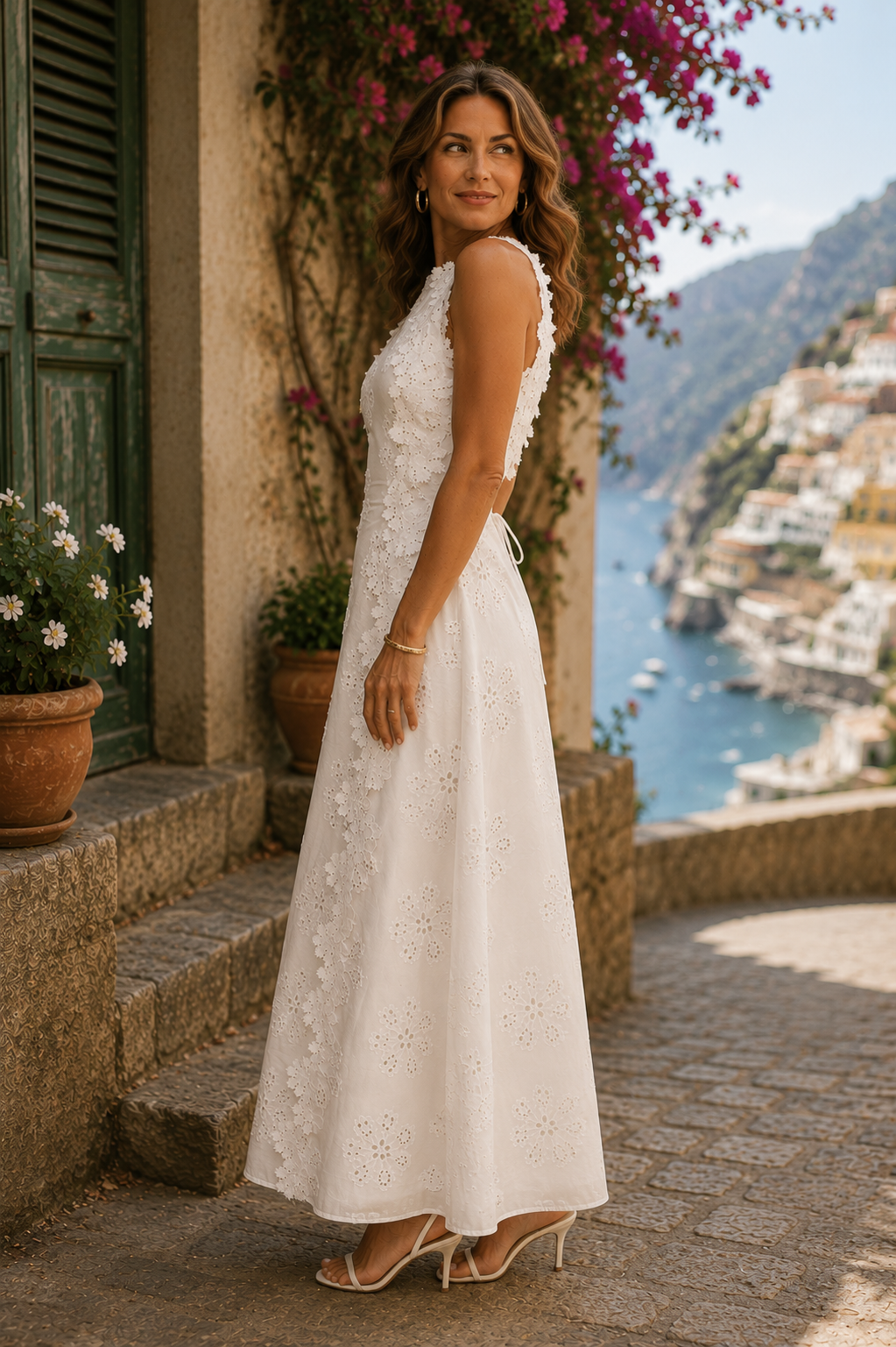 Eyelet Lace Floral Appliqué Sleeveless A-Line Maxi Dress 2