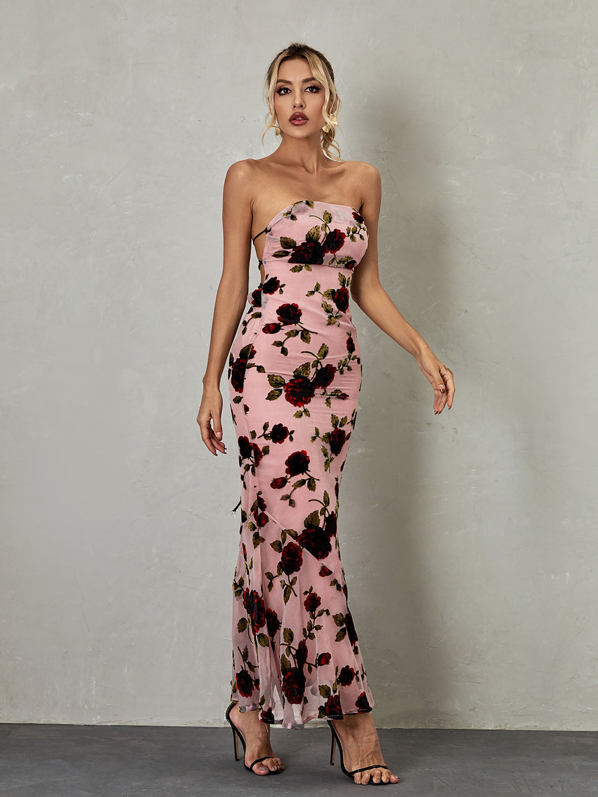 Demeter Mesh Rose Backless Maxi Dress - View 6