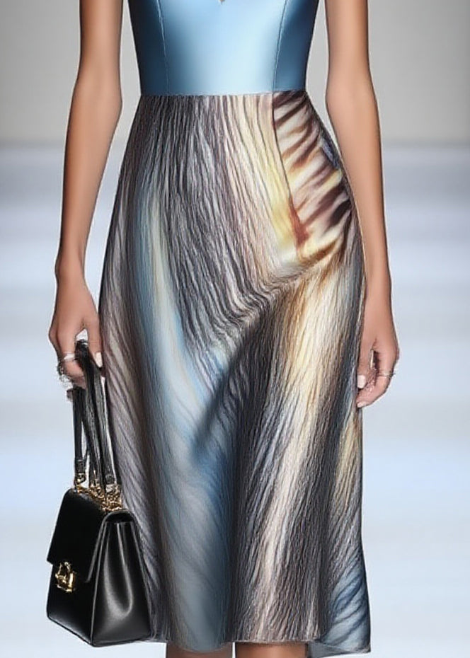 Satin Sleeveless V-Neck Metallic Bodice Abstract Print Midi Dress - View 4