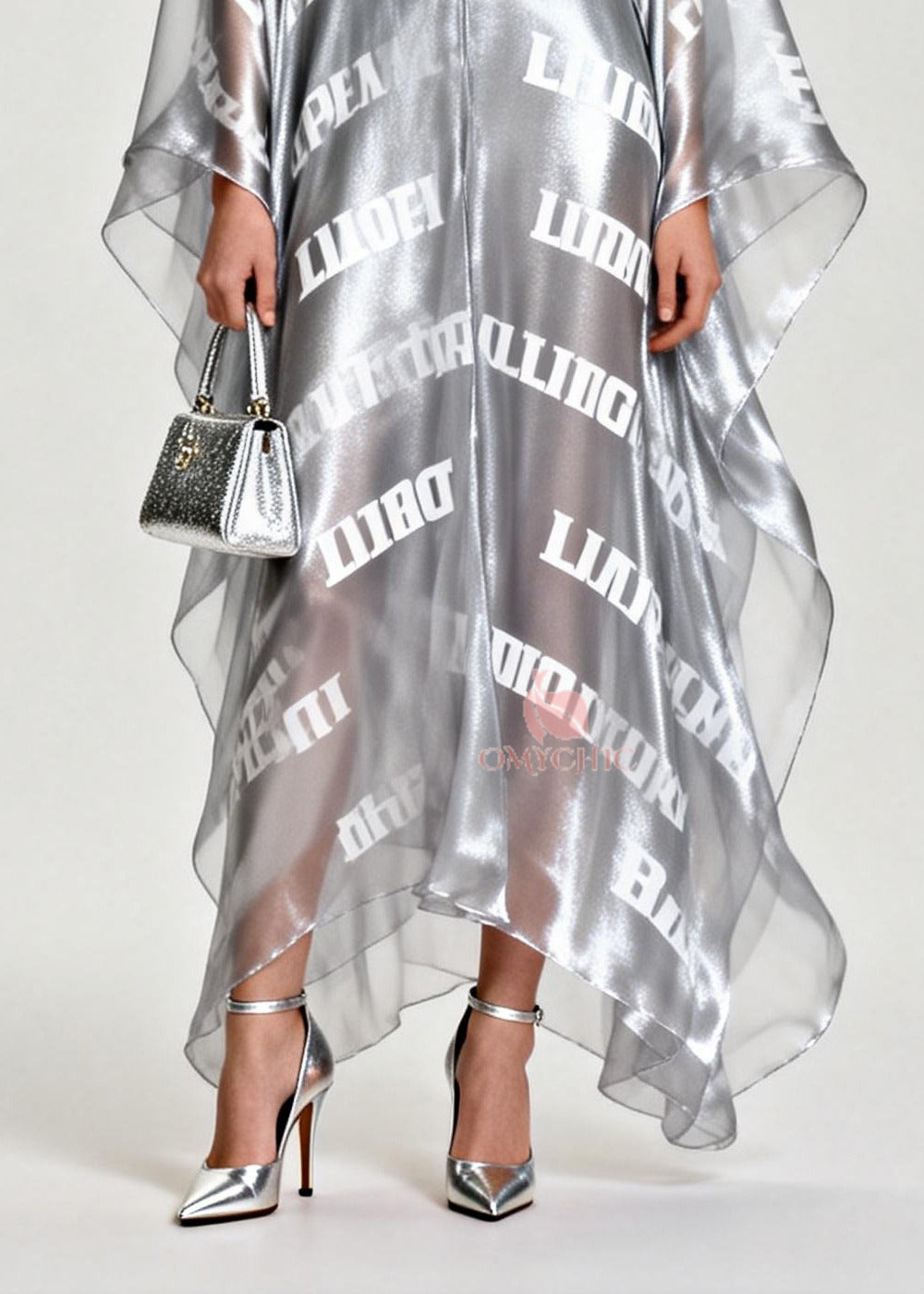Diy Silvery Oversized Letter Print Chiffon Maxi Dress Summer - View 4