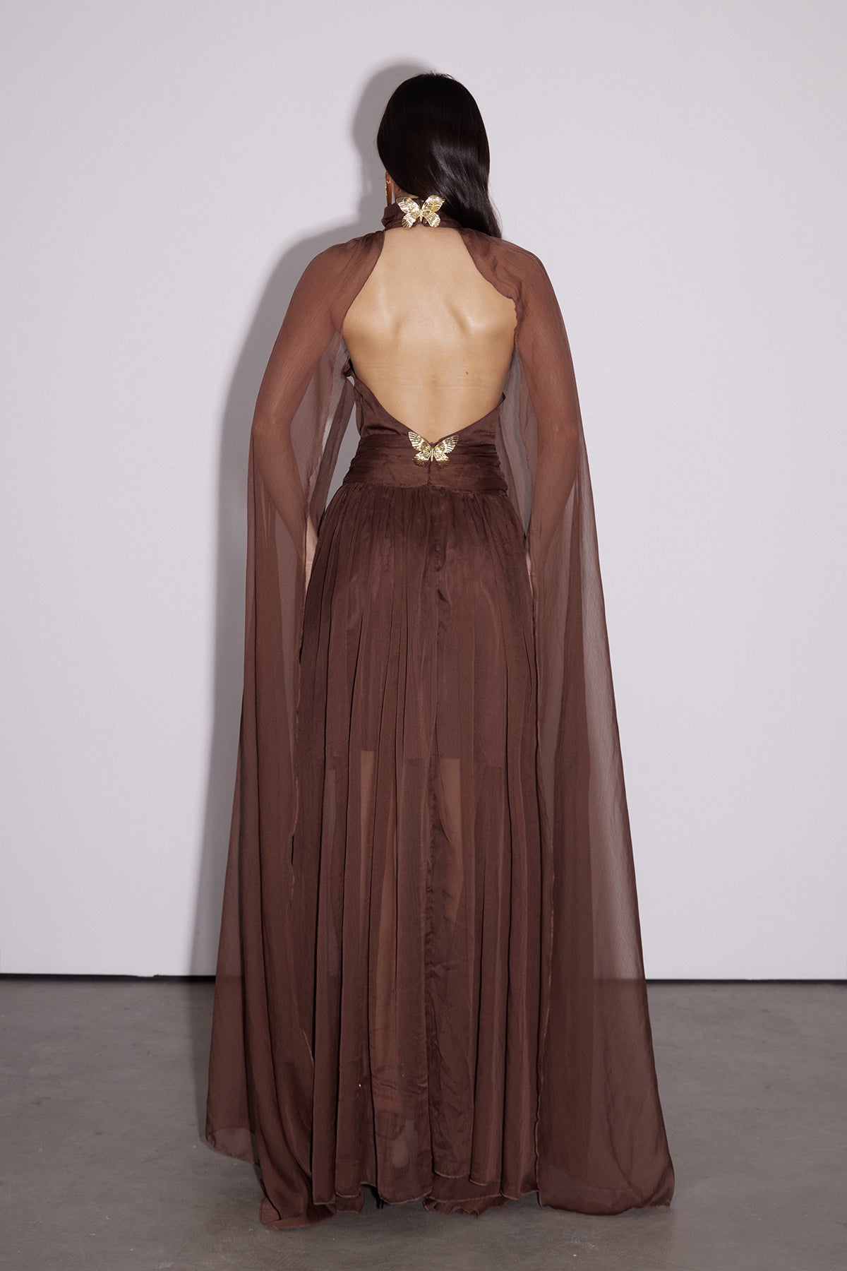 Dylan Backless Ruch Mesh Maxi Dress - View 4