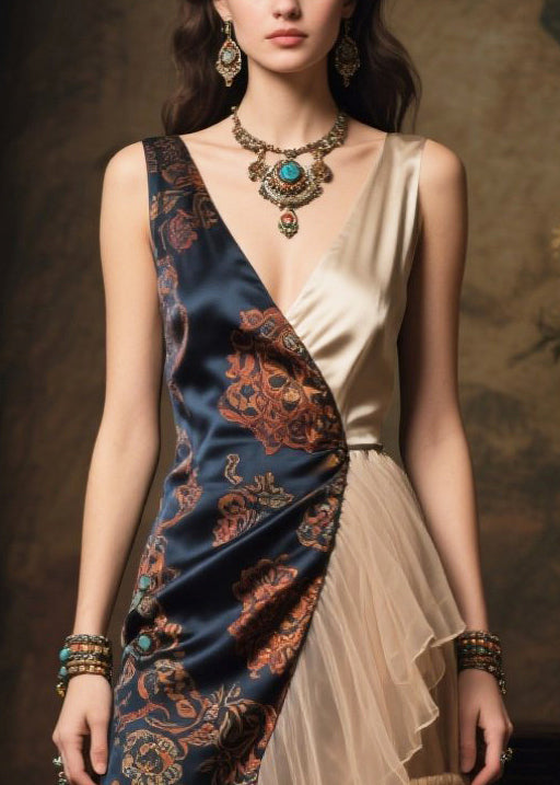 Paisley Print Deep V-Neck Sleeveless Asymmetrical Maxi Gown - View 2