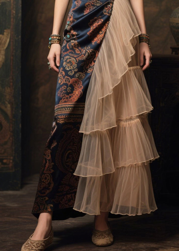 Paisley Print Deep V-Neck Sleeveless Asymmetrical Maxi Gown - View 4