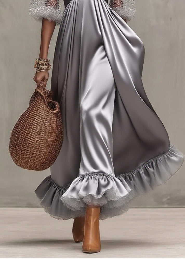 Elegant Grey Exra Large Hem Patchwork Tulle Evening Dress Puff Sleeve - View 4