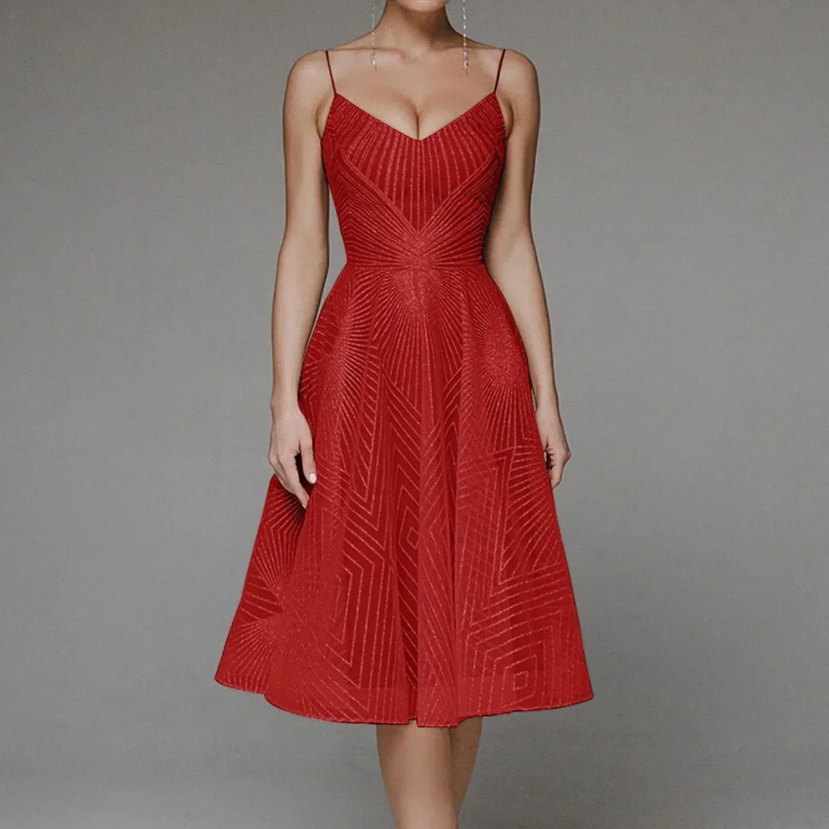 Glitter Spaghetti Strap V-Neck A-Line Midi Party Dress - View 13