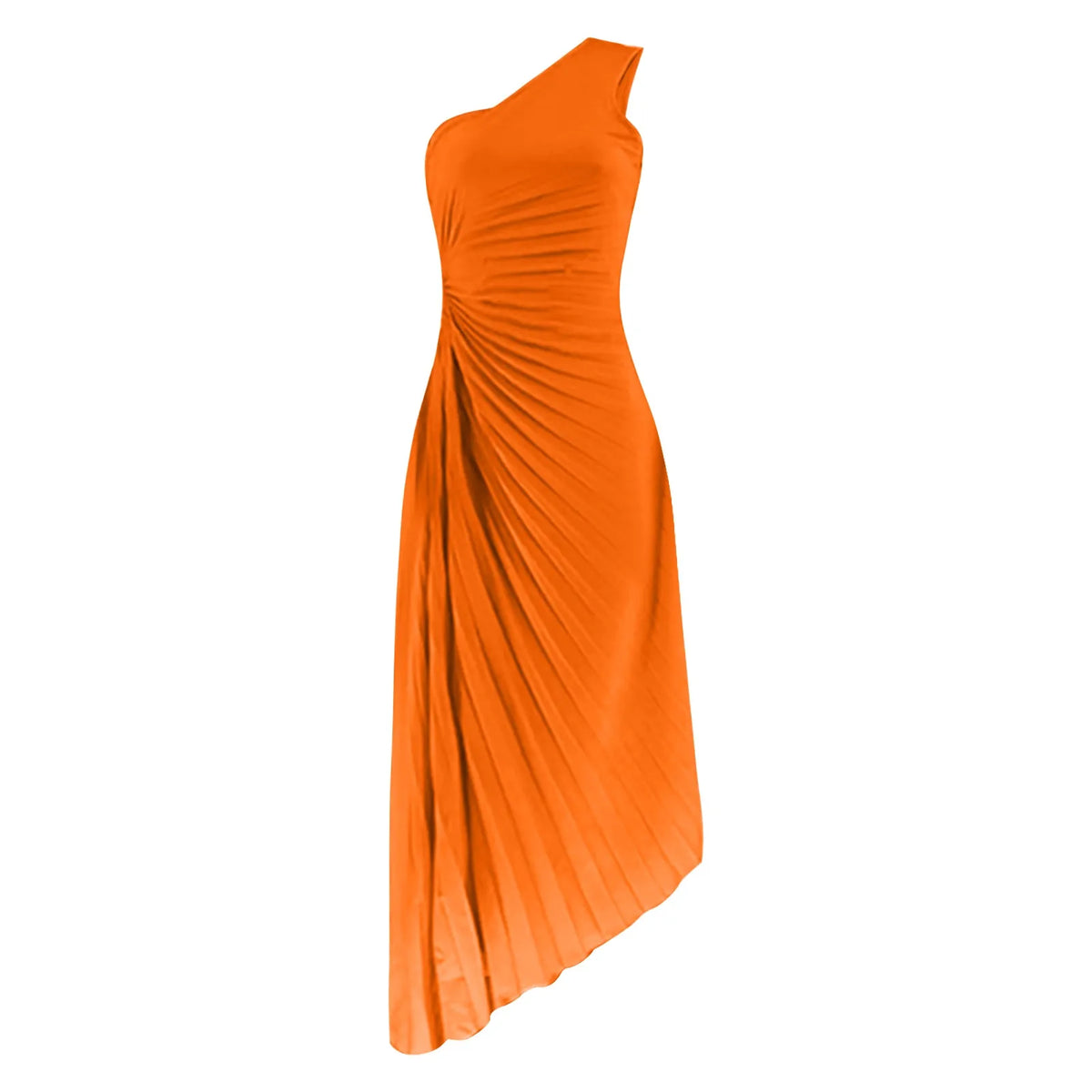 One Shoulder Pleated Cut Out High Split A-Line Maxi Dress - View 13