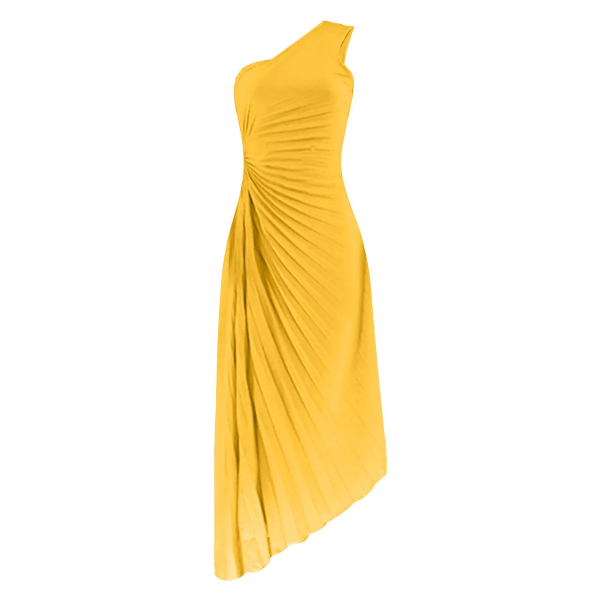 One Shoulder Pleated Cut Out High Split A-Line Maxi Dress - View 12