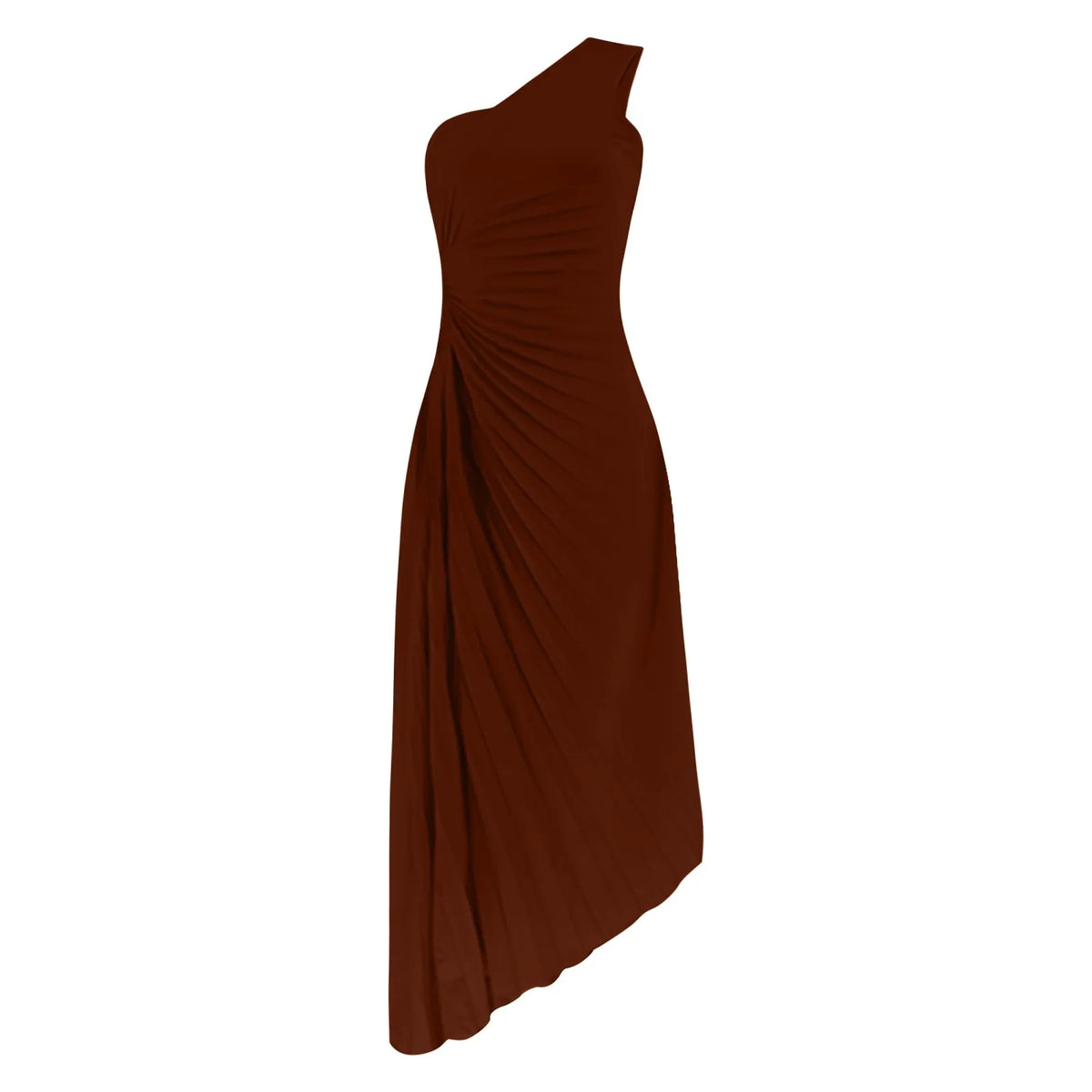 One Shoulder Pleated Cut Out High Split A-Line Maxi Dress - View 10