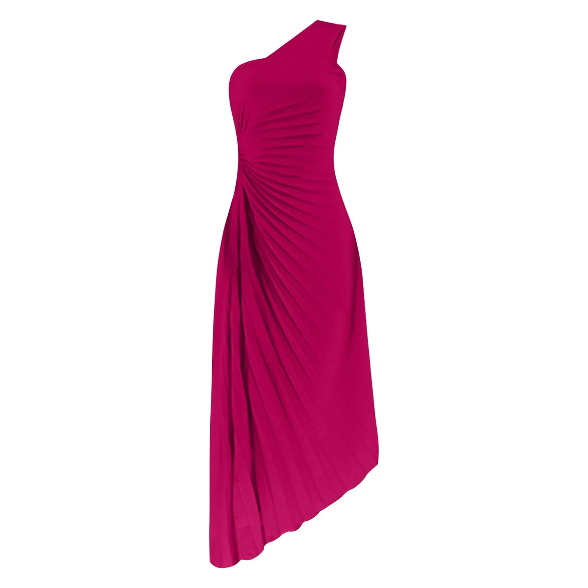 One Shoulder Pleated Cut Out High Split A-Line Maxi Dress - View 16