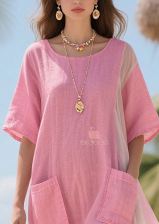 Mesh Side Panel Crew Neck Short Sleeve Patch Pocket Shift Midi Dress - View 2
