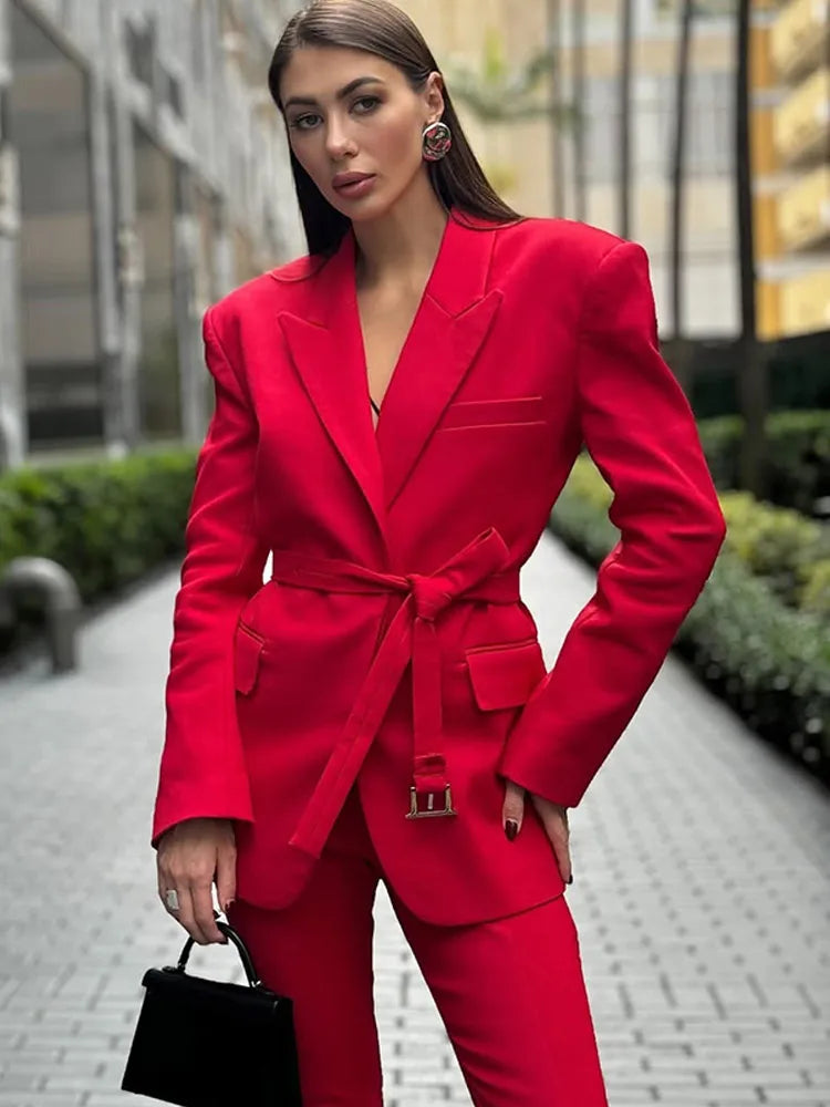 High Waist Red Lapel Suit Coat