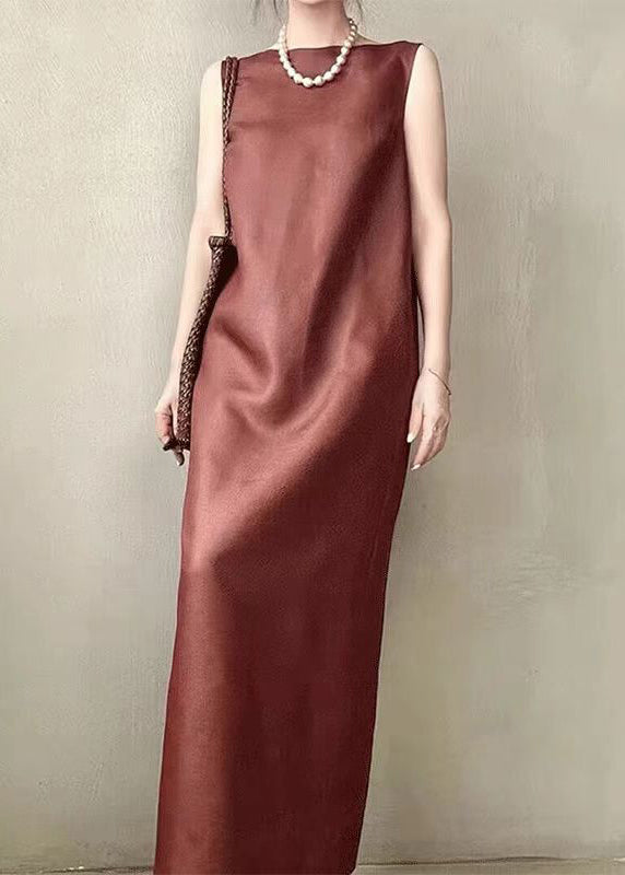 Sleeveless Boat Neck Column Straight Floor Length Maxi Dress