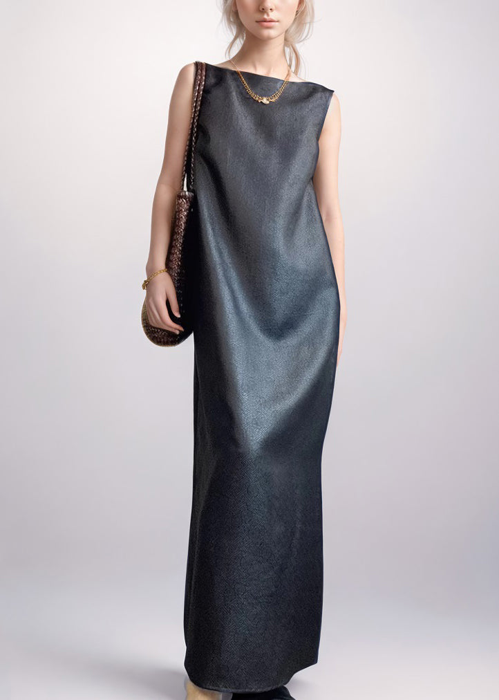 Sleeveless Boat Neck Column Straight Floor Length Maxi Dress - View 2