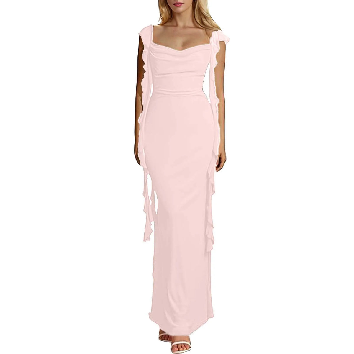 Ruffle Square Neck Backless Sleeveless Party Maxi Dress - View 9