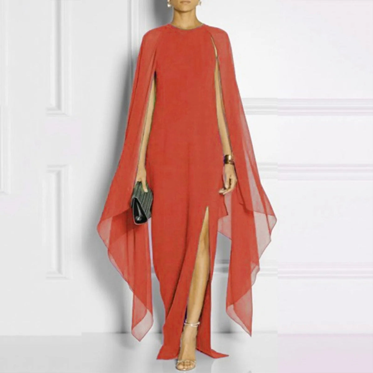 Summer Maxi Chiffon Cape Long High Slit Irregular Batwing Dress - View 4