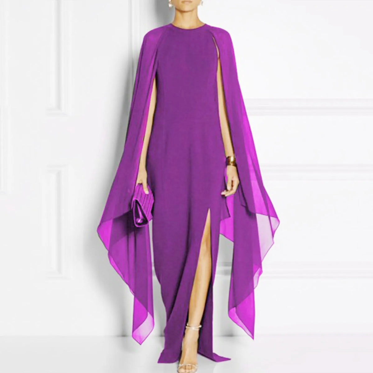 Summer Maxi Chiffon Cape Long High Slit Irregular Batwing Dress - View 8