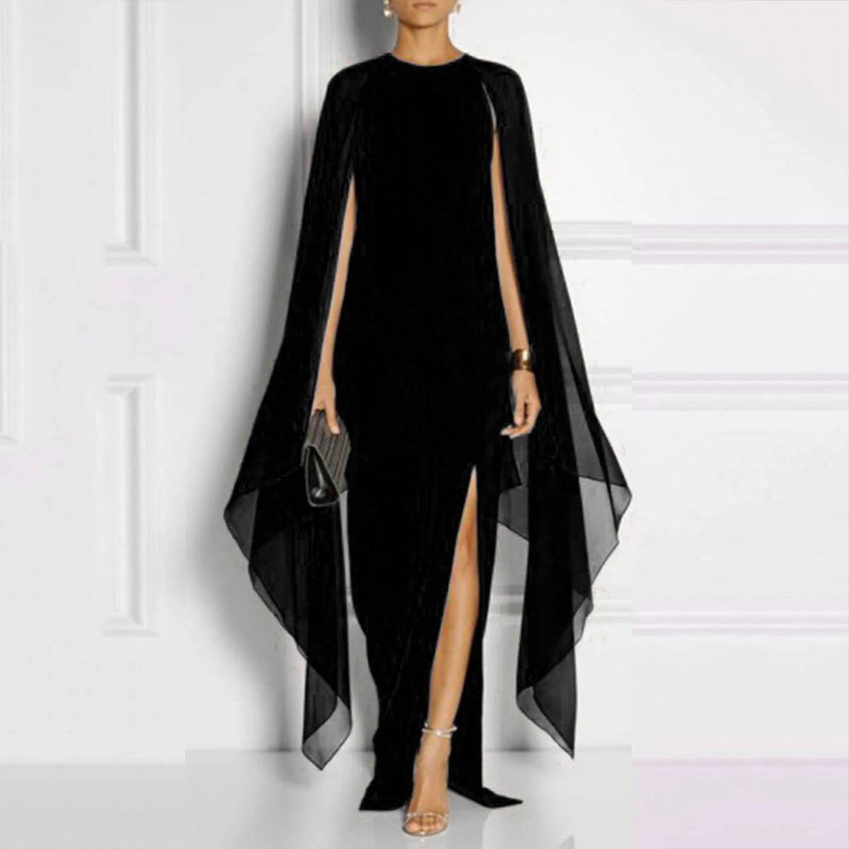 Summer Maxi Chiffon Cape Long High Slit Irregular Batwing Dress