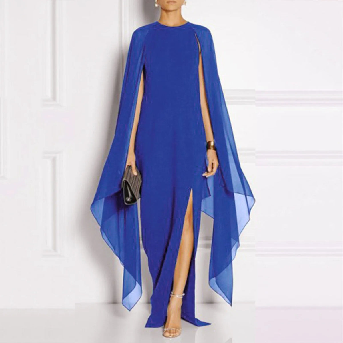 Summer Maxi Chiffon Cape Long High Slit Irregular Batwing Dress - View 2