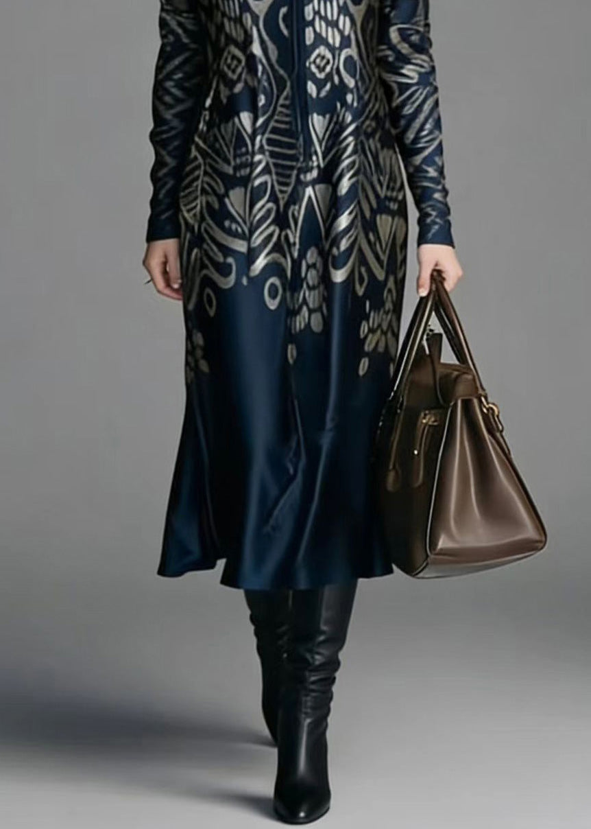 Abstract Print V-Neck Tie Neck Long Sleeve Flowy Midi Dress - View 4