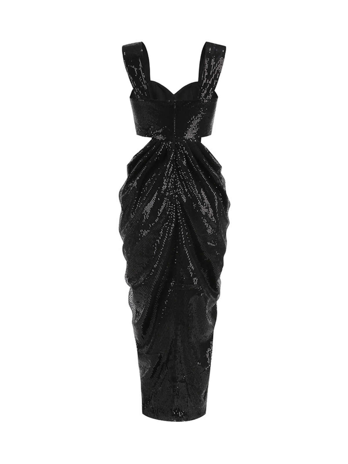 Sequin Square Neck Cut Out Flower Applique High Split Maxi Dress - View 8