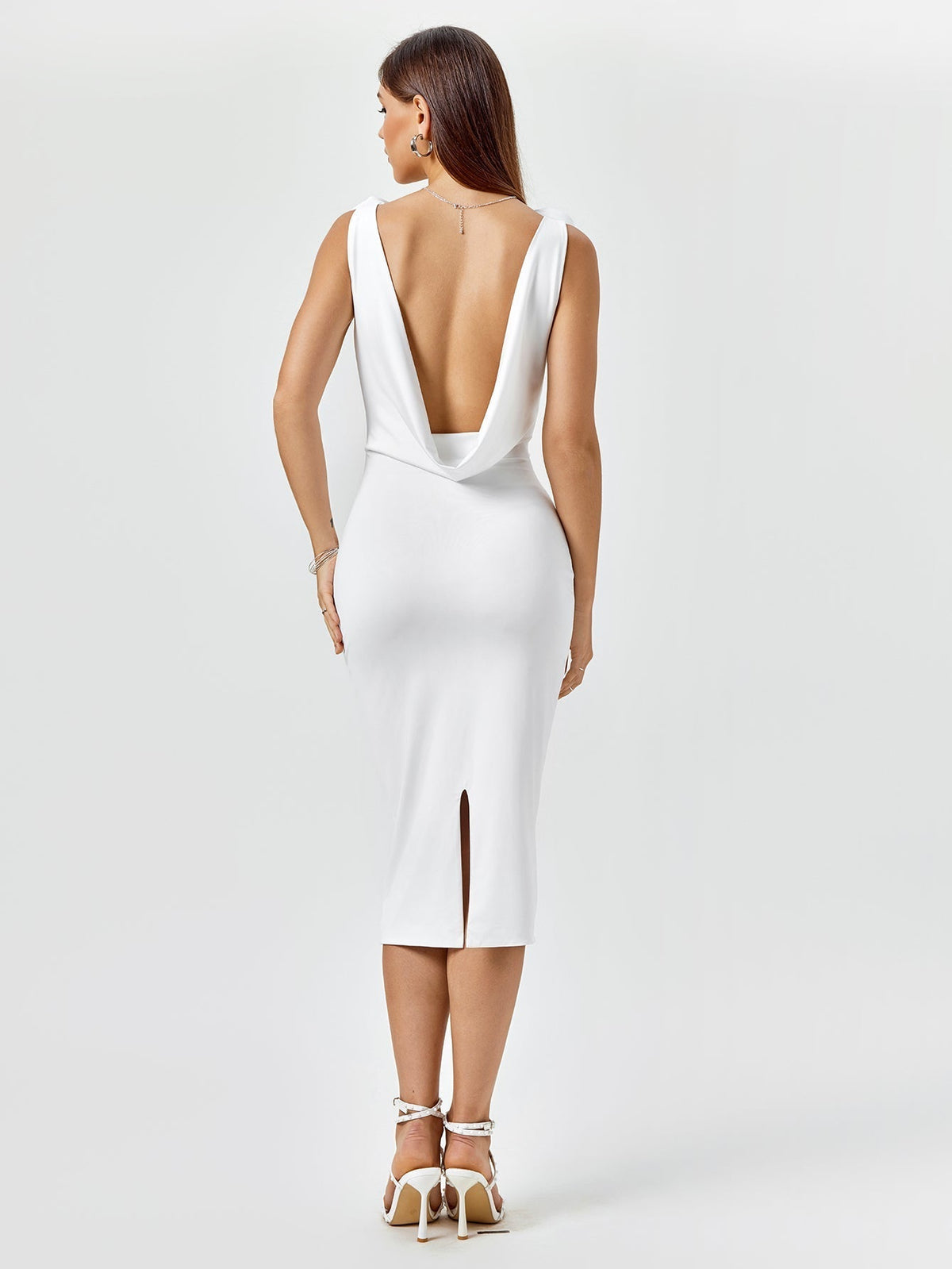 Embellished V-Neck Draped Back Midi Dress - View 2
