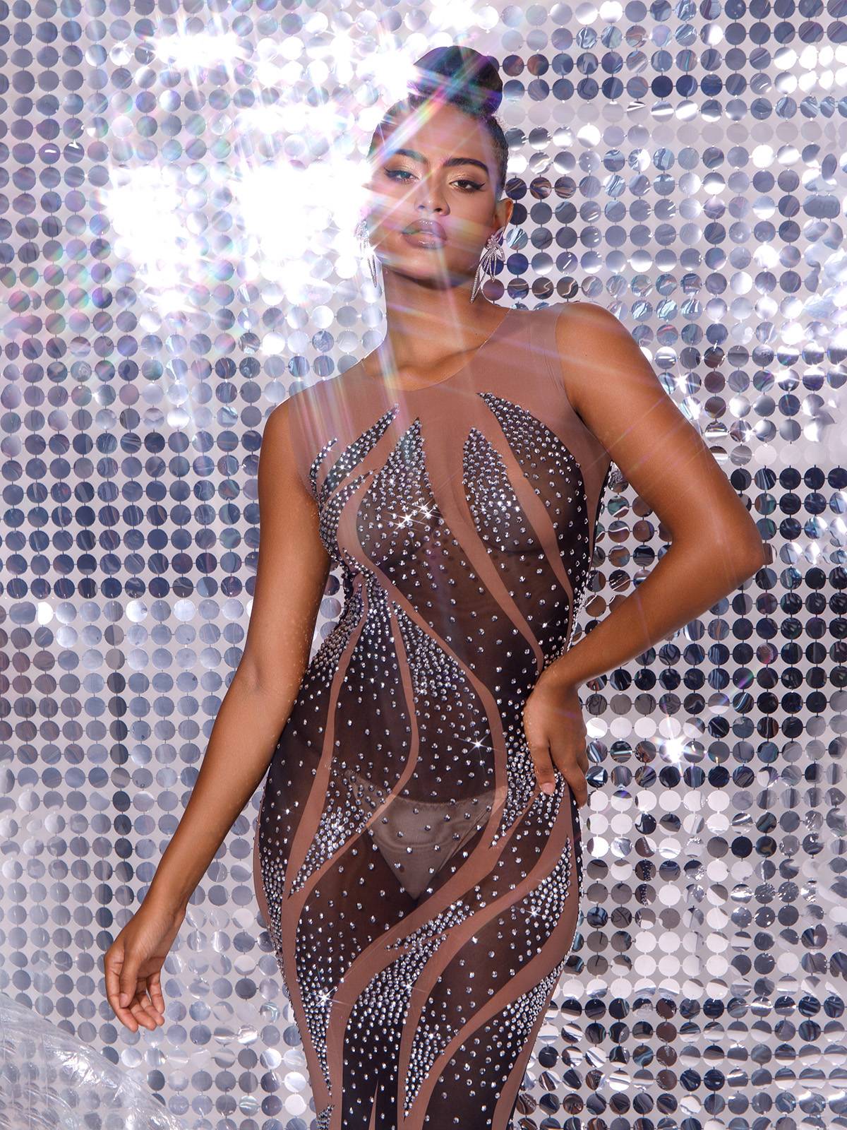Emmaline Rhinestone Mesh Maxi Dress - View 3