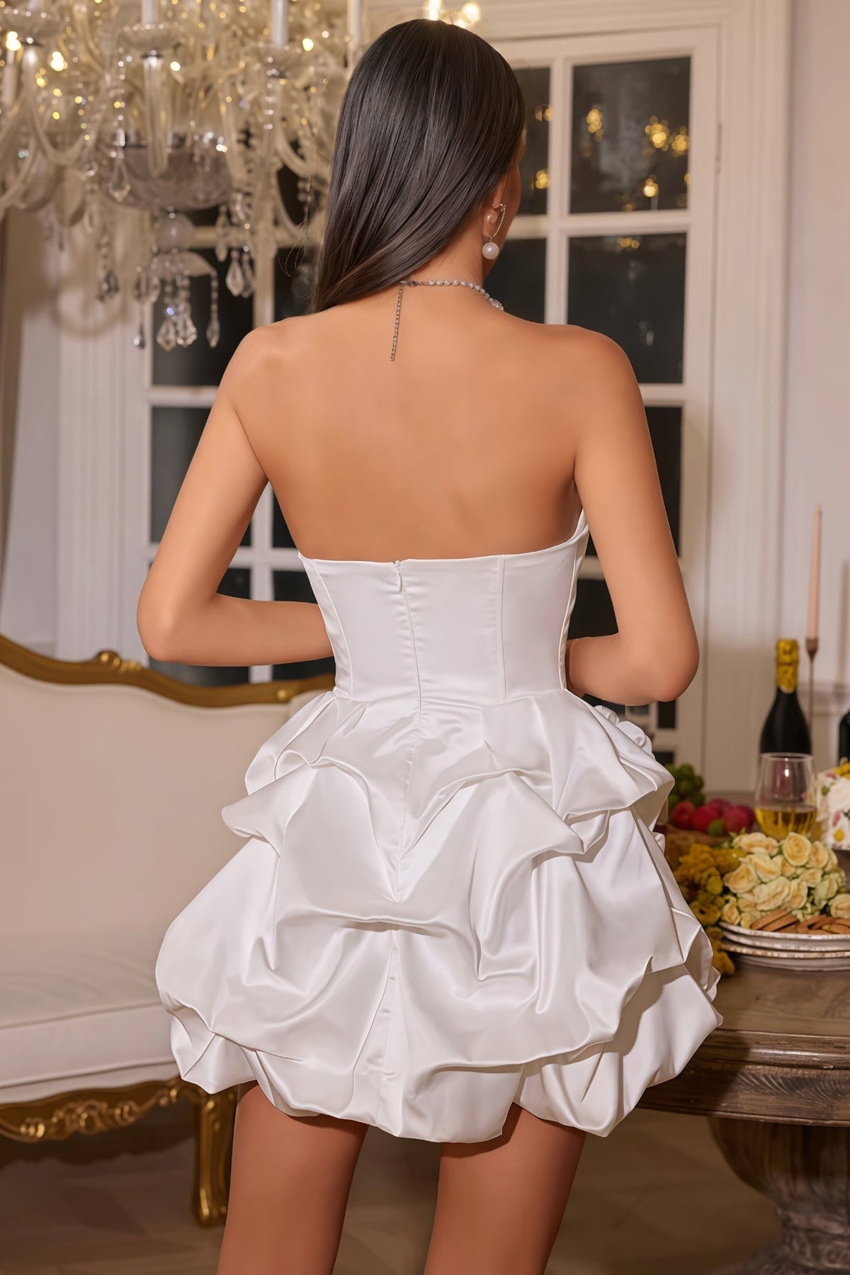 Satin Strapless Corset 3D Rose Bubble Mini Dress - View 6