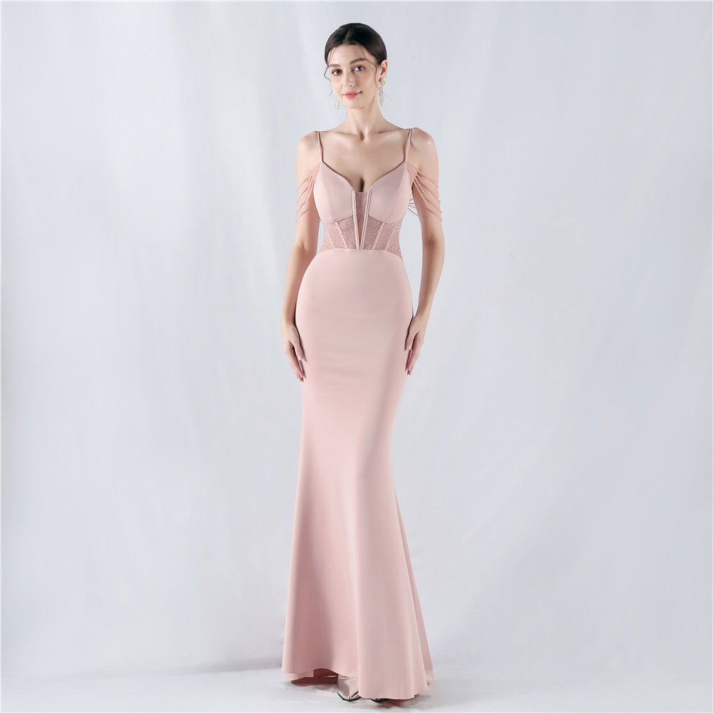 Beaded Sweetheart Corset Spaghetti Strap Mermaid Gown - View 4