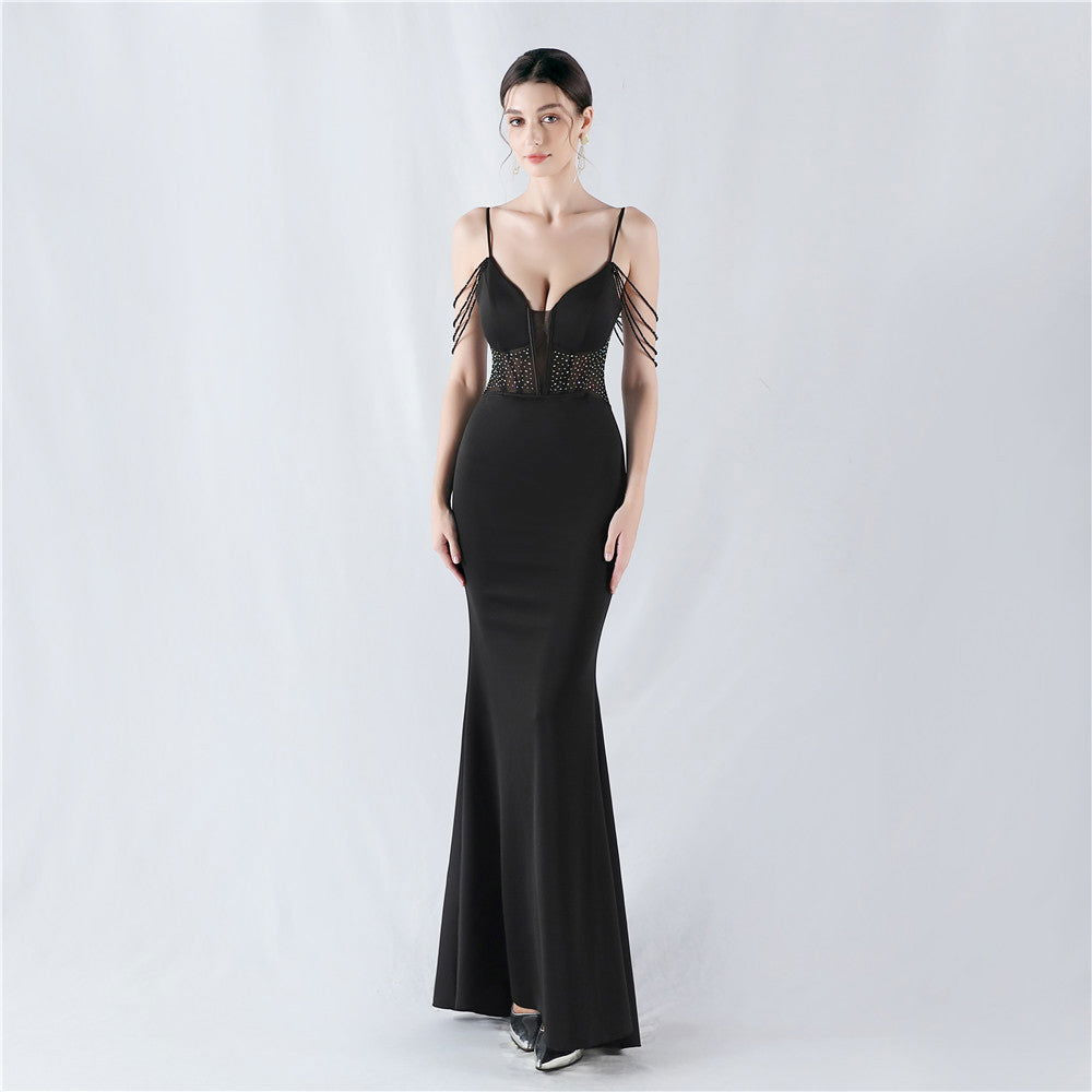 Beaded Sweetheart Corset Spaghetti Strap Mermaid Gown - View 6