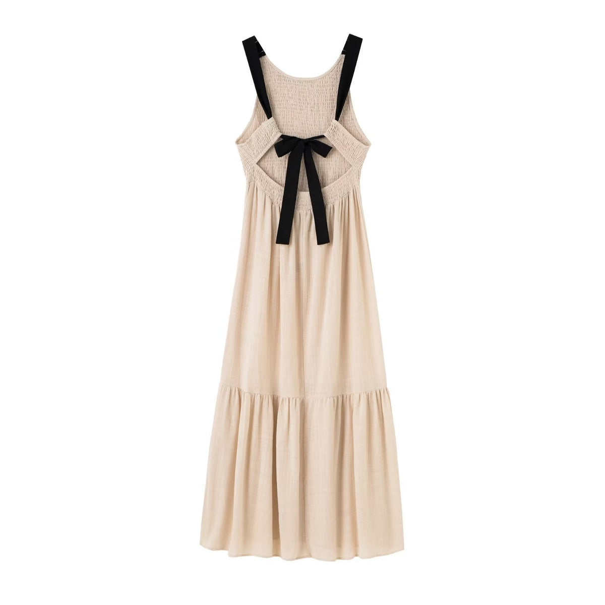 Wide Strap Smocked Round Neck Tiered Gathered Maxi Dress - View 3