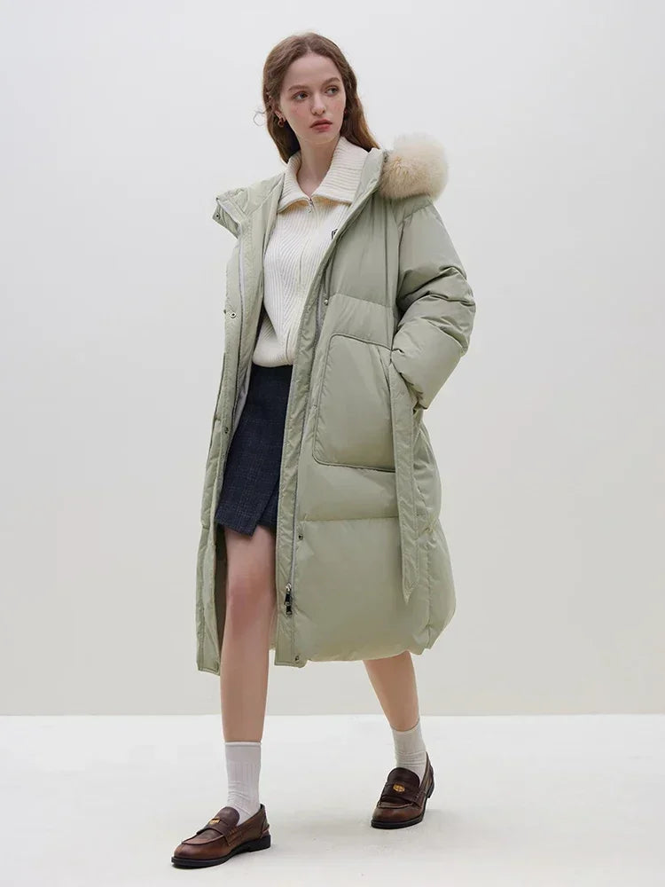 Detachable Fox Fur Collar Windbreaker Down Warm Cozy Coat